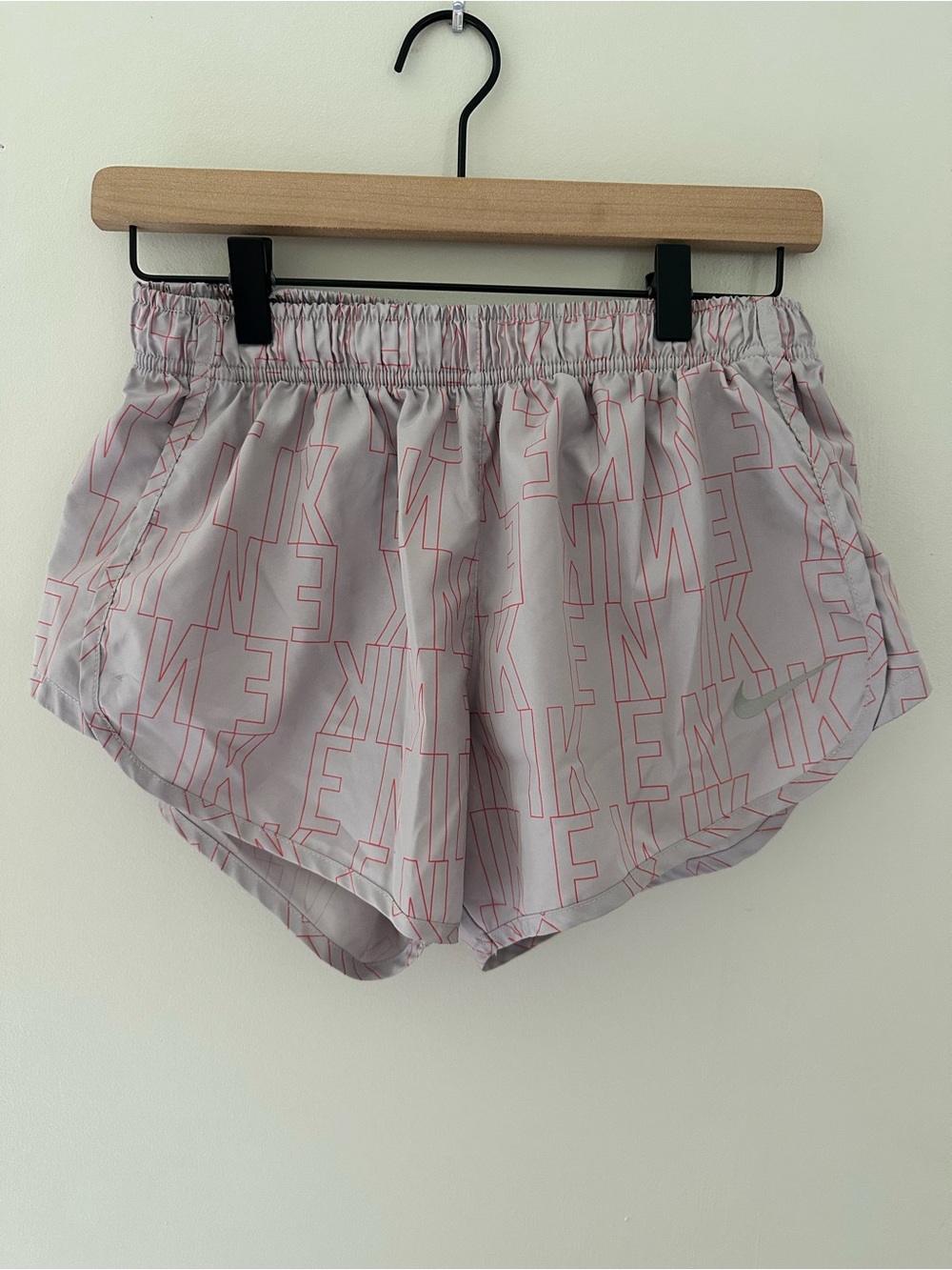 Nike Purple Gray Running Shorts with Coral Nike Print Sz M